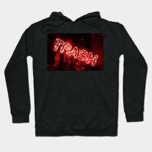 Red neon light sign of a store called "Trash" in the Lower East Side Hoodie